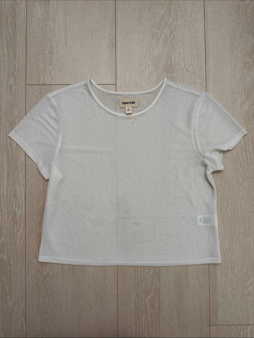 Open Edit Sheer Short Sleeve White Crop Tee